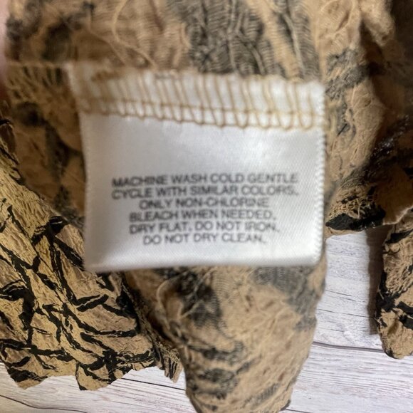 VTG Jacqueline Smith Blouse 2X Gauze Crinkle Stretch Brown Black Geometric - Picture 8 of 10